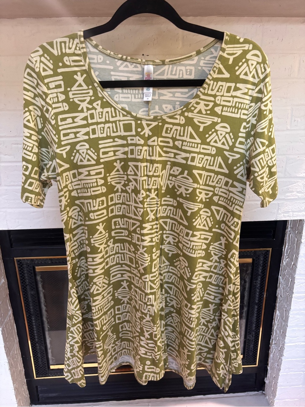 LuLaRoe Olive Green and Cream Printed Midi Dress